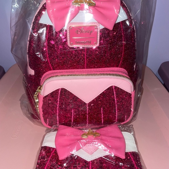 NWT Disney Princess Sequin Aurora Backpack and Wallet - Picture 1 of 2